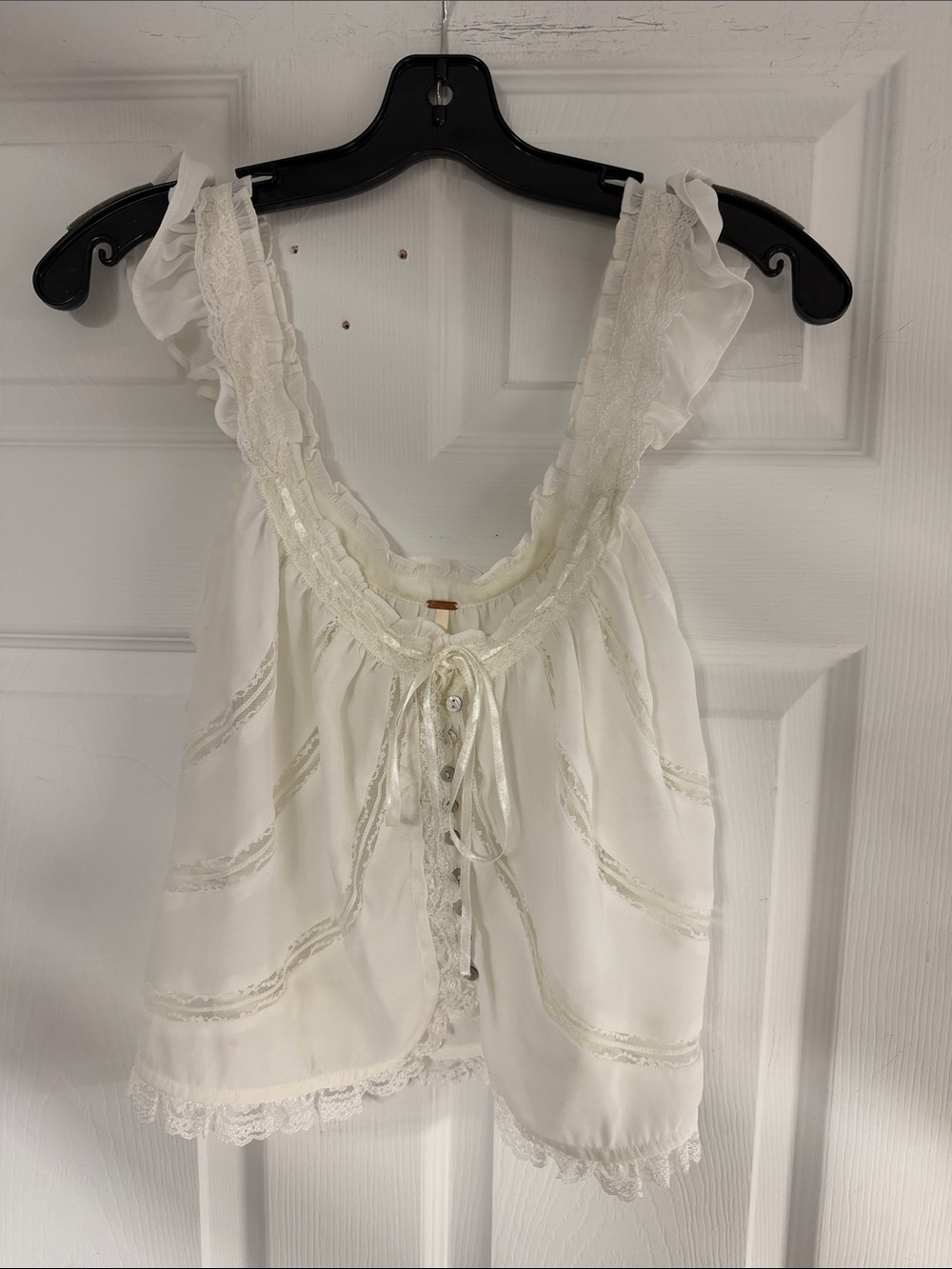 Free People Cream Lace-Trim Ruffle Camisole